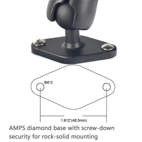 Close-up of Go To 1 Inch Ball Phone Mount's aluminum AMPS base with screws for solid mounting on any surface.