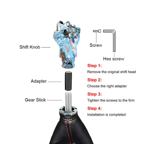 Cool Fist Style Gear Shift Knob With Resin Mixed Pattern For Manual Cars Easy Grip Street Graffiti Design Upgrade Shifter Handle No Mod Needed, install diagram