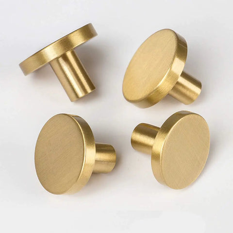 All Brass Cabinet Knob Set Round Drawer Pulls For Dressers And Kitchen Cabinets, Beefy Solid Brushed Brass Hardware, 8 Pack