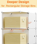 Deeper rectangular storage bins fitting in Eight Cube Storage Organizer In White 28 Inch Wide By 18 Inch Deep By 56 Inch Tall Closet