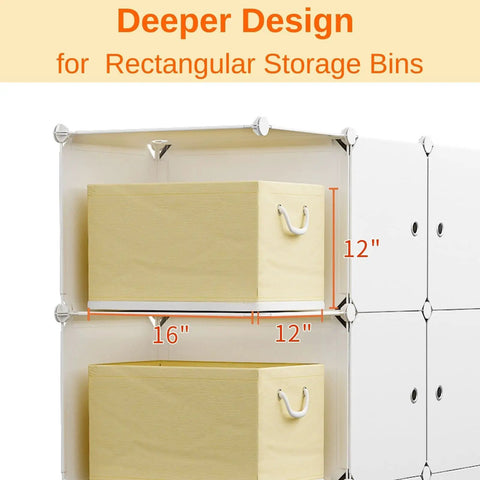 Deeper rectangular storage bins fitting in Eight Cube Storage Organizer In White 28 Inch Wide By 18 Inch Deep By 56 Inch Tall Closet