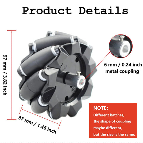 97mm mecanum wheels for AGV robots with 6mm couplings