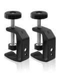 Two Pack Universal C Clamp Set With 1/4 Inch And 3/8 Inch Thread Holes for desktop mounts and worktables in black metal