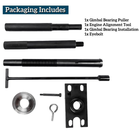 Pro Grade Gimbal Bearing Installer Kit With Puller Remover And Engine Alignment Tools For Mercruiser MR Bravo OMC Cobra And Volvo Stern Drives Replacement Set, components displayed