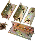 Set of 4 heavy duty non-mortise bed rail brackets with screws for wooden beds, showing galvanized steel construction.