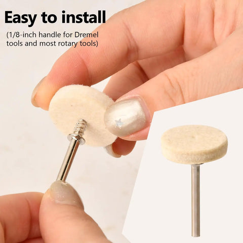 Game Changing 237 Pc Polishing And Buffing Wheel Kit For Dremel And Rotary Tools With 1/8 Inch Shank, showing a wool polishing pad.