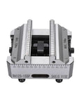 Heavy Duty Bench Vise With Quick Change Zero Plate Base And Flat Jaw Tiger Pliers Clamps for locking pipes, top view with measuring scales.