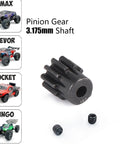 Hardened 32P pinion gear set for 1/10 RC cars 0.8 metric pitch 3.175mm shaft, includes 10T gear and screws, tough steel construction