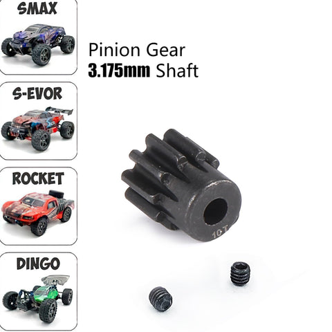 Hardened 32P pinion gear set for 1/10 RC cars 0.8 metric pitch 3.175mm shaft, includes 10T gear and screws, tough steel construction