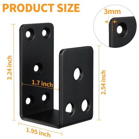 Heavy Duty Door Security Bar Brackets Four Pack Open U Bar Holders Fits 2x4 Lumber Black Iron Construction