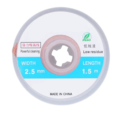 Premium Solder Wick Desoldering Braids 5 Pack High Efficiency Copper Wire with size labels 2.5mm width, 1.5m length