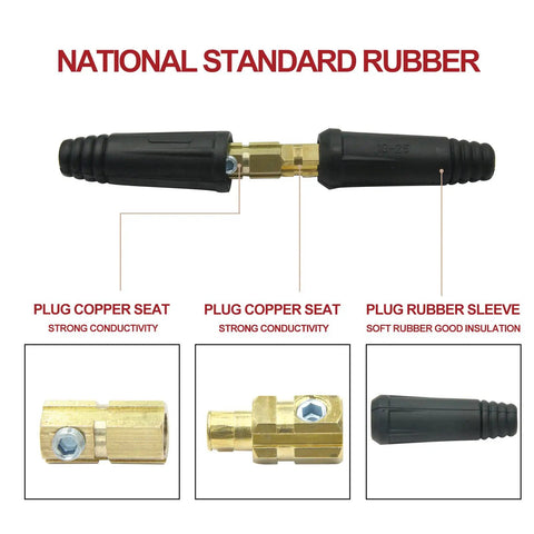 Dinse-Style Welding Cable Quick Connectors Pair For 100 Amp To 200 Amp, Fits #6 To #4 Wires, National Standard Rubber
