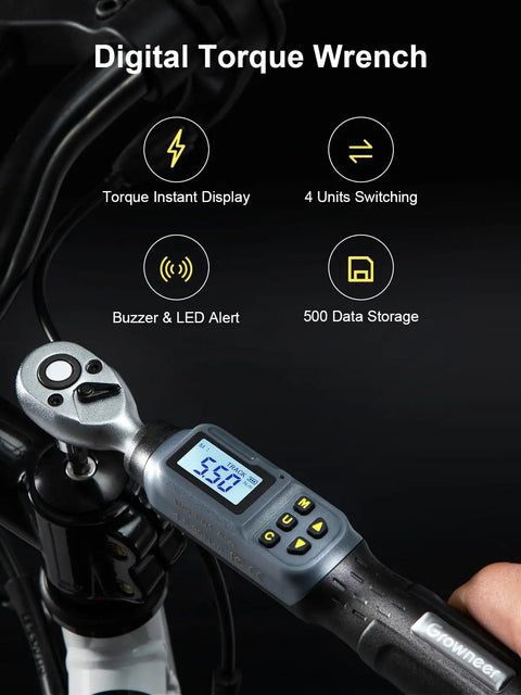 Digital Torque Wrench One Quarter Inch Drive With Buzzer And LED Indicator, Pro-Grade Accuracy 1.1-22.1 Ft-Lbs And 1.5-30 Nm, Quick-Swap Socket Head, Electronic Wrench Kit With Bits And Sockets For Bikes, Motorcycles, And Gunsmithing. on bike part