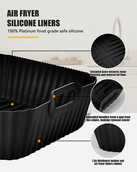 Three Piece Square Silicone Air Fryer Liners Set For 5 To 8 Quart Models Compatible With AF141 AF181 Grills AG301 EG201 details