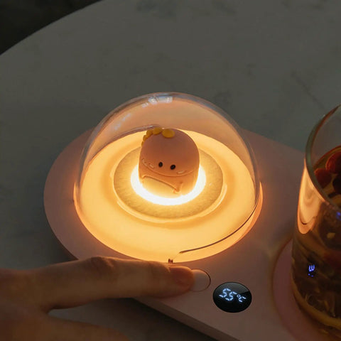 Smart Mug Warmer With Three Heat Levels And 20W Power To Keep Your Favorite Sips Piping Hot Now Featuring A Cute Dinosaur Night Light Aroma Diffuser.