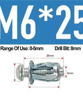 Petal Shape Rivet Nut Screws Kit For Sheet Metal Expansion Bolts Set M4 M5 M6, M6 x 25mm with 8mm drill