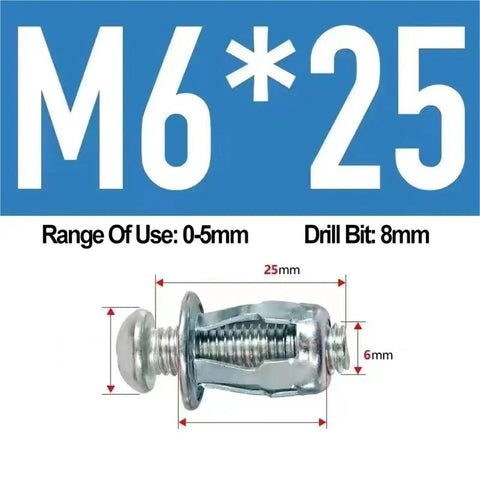 Petal Shape Rivet Nut Screws Kit For Sheet Metal Expansion Bolts Set M4 M5 M6, M6 x 25mm with 8mm drill