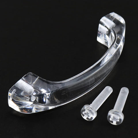 2 Pack Transparent Acrylic Drawer Knob Pull Handles With Glass Look Finish, screws included, on black background
