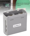 Two Way Battery Charger Hub For Mini 4K Mini 2 Mini SE And Mini 2 SE Drones with USB ports, portable and durable in gray plastic
