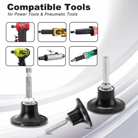 Slick Swap Roll Lock Disc Adapter 2 Inch Backing Pad Holder With Universal Quarter Inch Shank Fit For Smooth Die Grinder Operations Dead Simple Tool Changes With A Badass Quick Release Grip Fast Install showcased next to compatible power tools.