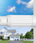 White No Drill Tension Curtain Rods Extends From 41 To 146 Inches, adjustable rod installation against a scenic backdrop