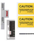 Generator Interlock Kit For Square D Homeline Meter Main 150/200 Amp Breaker components with caution labels and drill bit