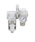 Heavy Duty Air Filter Regulator Combo With Three Quarters Inch NPT, Poly Bowl And Metal Guard, Manual Drain, Gauge, 10 Micron