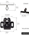 Dimensions diagram of 4 Pack Cabinet Latch Double Roller Catch Hardware For Cupboard Closet Kitchen Doors, Black Nickel Finish with details
