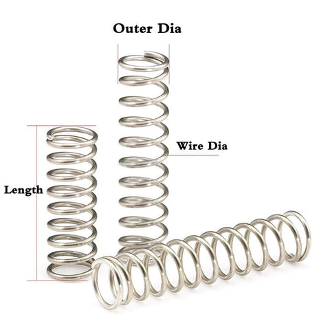 Compression Springs Assortment Kit With 225 Mini Stainless Steel Springs In 15 Sizes showing length and diameter details