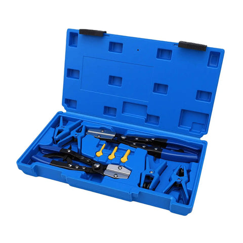 Get Your Garage Boss Ready With This Kickass Metal Rubber Fuel Line Clamp Pliers Set Featuring Eight And Ten Inch Automotive Hose Stopper Tools For Leaking Pipe Fixes That Stop Water In Their Tracks Without Missing A Beat, blue case open