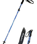 Go-To Ultralight Aluminum Collapsible Trekking Pole for Travel and Hiking, Adjustable for Men and Women, Blue, with bag.