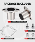 Beefed Up Two Bolt Exhaust Flange Repair Piping Kit Built With Tough As Nails 304 Stainless Steel and Full Hardware displayed with flanges, gaskets, and bolts.