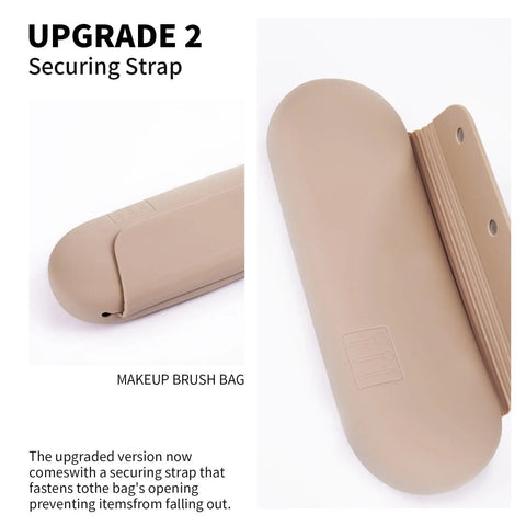 Silicone Makeup Brush Holder Travel Cosmetic Bag With Magnetic Closure Soft Portable Case for face brushes, walnut color