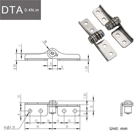 Stainless steel damping hinge with adjustable torque DTA-LeftRight 0.4 N.m, 1 piece