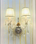 Fresh Modern European Crystal Wall Sconces For Living Room And Bedroom Bedside Entrance Hallway Staircase Vanity Backdrop 40X46Cm decorative lighting with two lamps and crystals.
