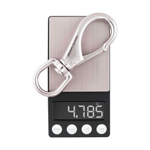 Beefy Large Stainless Steel Swivel Snap Hook 4.6 Inch on scale, weighs 4.785 oz, heavy duty boat clip, marine anchors