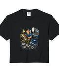 Ultimate Machinist CNC Tools Vise Gauge Square Tee for Guys. Black cropped shirt with a machinist graphic and workshop tools design.