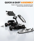 Parts for Licensed McLaren 48V Go Kart For Ages 14 And Up Dual 750W Brushless Motors shown disassembled on a white background