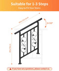 Adjustable Three Step Handrail For Outdoor Stairs with floral accents, measuring 40in x 38in, offering rust-resistant zinc steel support.