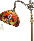 Red Tiffany Style Floor Lamp With Stained Glass Arch, 12 Inch Shade, 64 Inch Tall Gooseneck Corner Reading Light For Bedroom Or Living Room, Adjustable Standing Lamp, UL Listed Decor