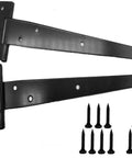 Heavy Duty Metal Tee Hinge 270 Degree Turn Black Rust Proof Steel For Barn Gate Shed Cabinet Door Gutsy Hardware Smooth Operation Tough Coating Pack Of 2, showing two black steel hinges and screws.