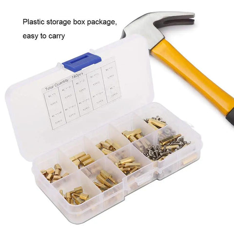 Brass Spacer Kit For Electronics And 3D Printer Mounts, 180-Piece M2.5 Hardware Set in plastic storage box