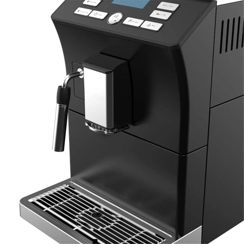Skip The Line Top Tier Automatic Espresso Machine With Built In Bevel Gear Grinder and Fast Heating showing front view and drip tray.