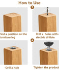 How to use Heavy Duty Adjustable Leveling Feet Set on wooden furniture legs with installation steps shown.
