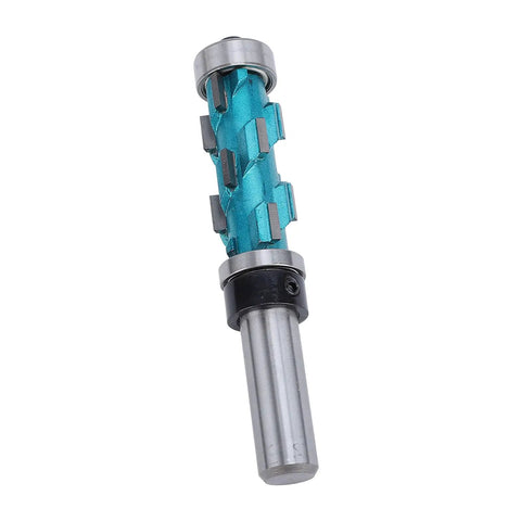 Premium Spiral Flush Trim Router Bit With Double Bearings, Carbide Cutter For Smooth Woodworking And Precise Edge Trimming, 1/2 Inch Shank 3/4 Inch Diameter, Perfect DIY Tool in blue with silver shank.