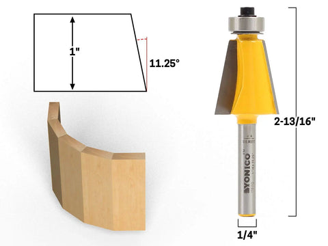 Bevel Edge Router Bit Set With Five Bits And Quarter Inch Shank For Precise Miter Joints, 11.25 Degree Chamfers, C3 Carbide Blade