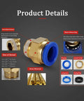 Details of Push To Connect Pneumatic Fittings No Fuss 4mm Tube OD To 1/8 Inch G Thread with brass material, sealing components.
