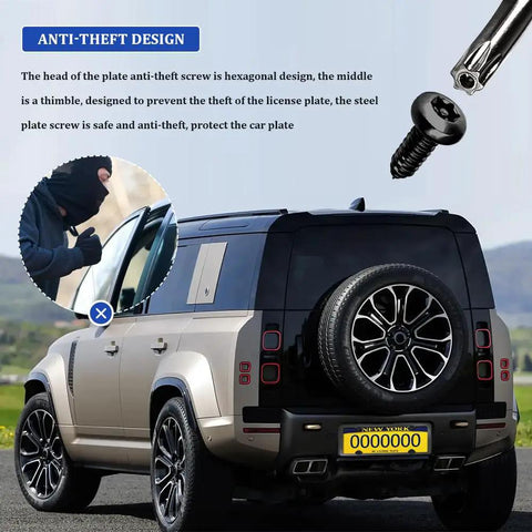 Lock It Down With These Legit Anti Theft License Plate Screws A Tamper Proof Stainless Steel Mounting Kit. Hexagonal anti-theft design shown.