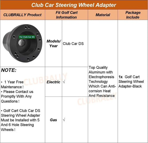 Top Tier Golf Cart Steering Wheel Adapter Compatible With Club Car Ds Featuring Five Or Six Hole Direct Bolt On Mount In Matte Black.