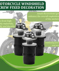Aluminum M5 Motorcycle Windshield Bolts Kit With Wrench, titanium tone bolts with motorcycle backdrop, enhances aesthetic